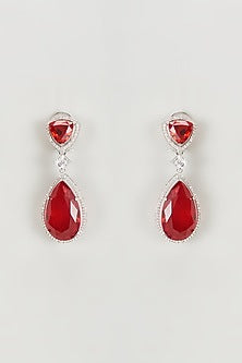 White Finish Zircon & Ruby Stone Dangler Earrings