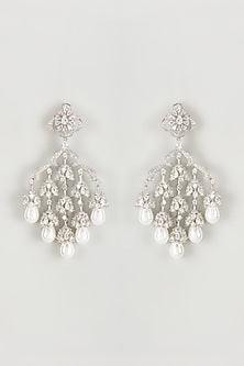 White Finish Zircon & Pearl Dangler Earrings