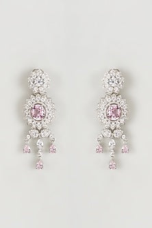 White Finish Zircon & Pink Stone Dangler Earrings