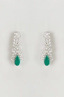 White Finish Zircon & Emerald Stone Dangler Earrings