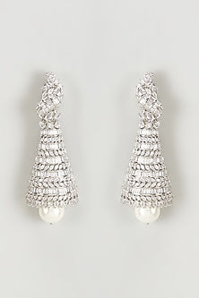 White Finish Zircon & Pearl Dangler Earrings