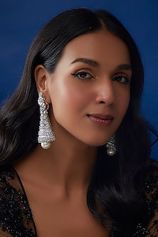 White Finish Zircon & Pearl Dangler Earrings