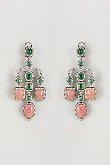 Black Rhodium Finish Zircon & Stone Dangler Earrings