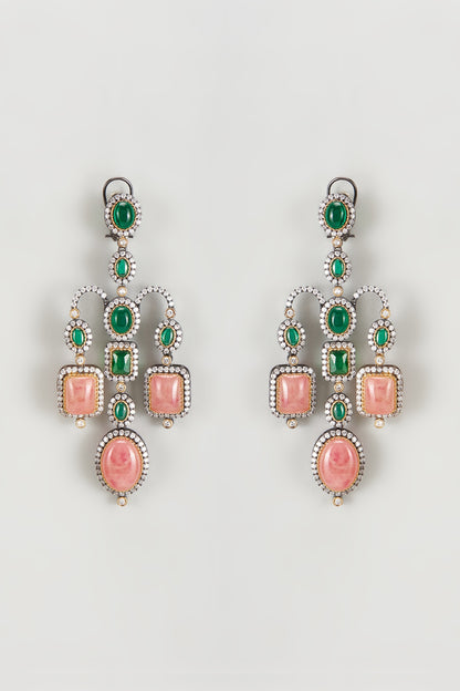 Black Rhodium Finish Zircon & Stone Dangler Earrings