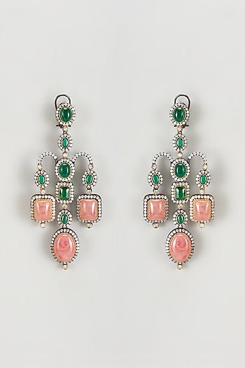 Black Rhodium Finish Zircon & Stone Dangler Earrings
