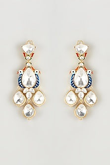Gold Finish Kundan Polki Meenakari Dangler Earrings
