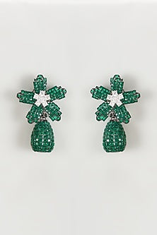 White Finish Zircon & Green Doublet Stone Dangler Earrings
