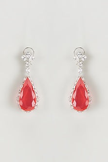 White Finish Zircon & Orange Doublet Stone Dangler Earrings