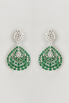 White Finish Zircon & Emerald Doublet Stone Dangler Earrings