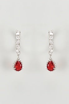 White Finish Zircon & Ruby Doublet Stone Hoop Earrings