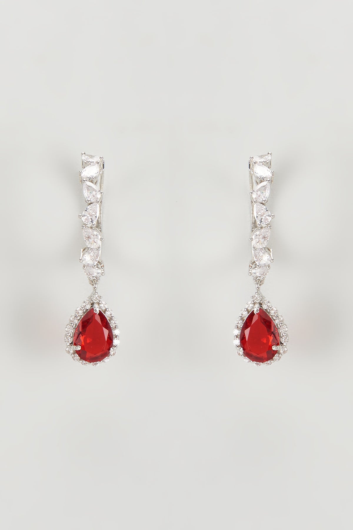 White Finish Zircon & Ruby Doublet Stone Hoop Earrings