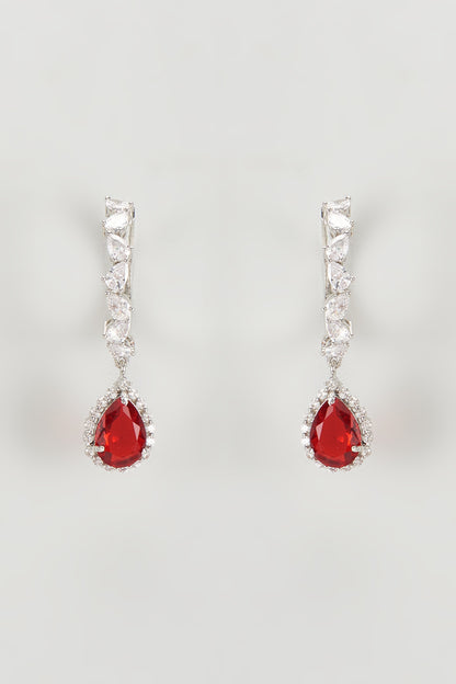 White Finish Zircon & Ruby Doublet Stone Hoop Earrings
