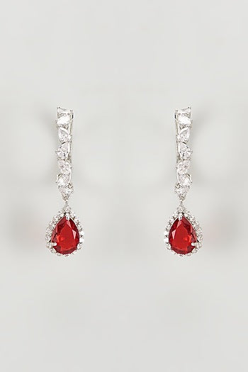 White Finish Zircon & Ruby Doublet Stone Hoop Earrings