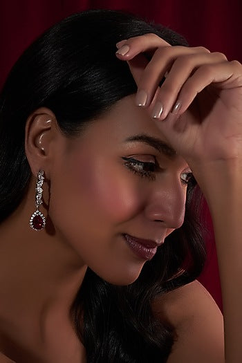 White Finish Zircon & Ruby Doublet Stone Hoop Earrings