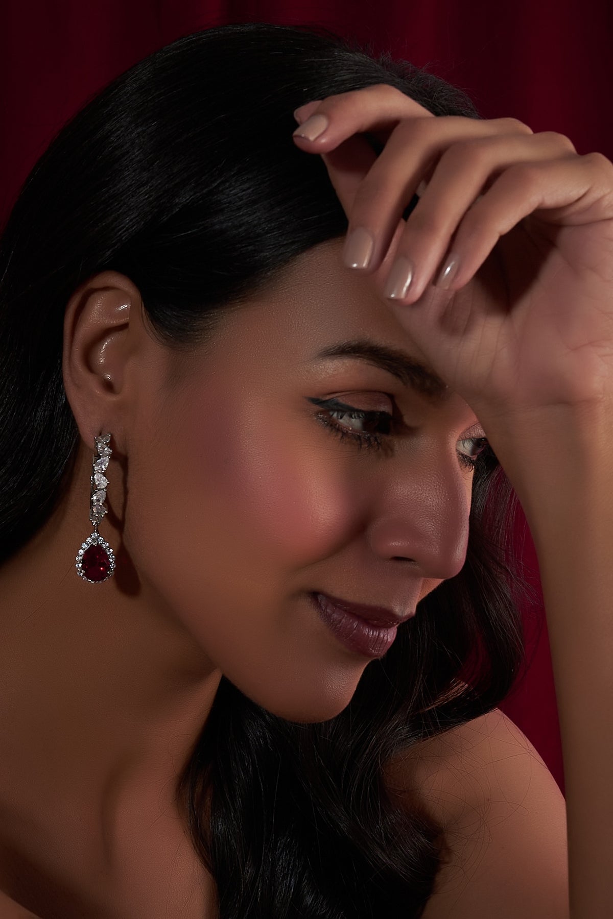 White Finish Zircon & Ruby Doublet Stone Hoop Earrings