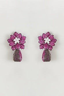 White Finish Zircon & Pink Stone Dangler Earrings
