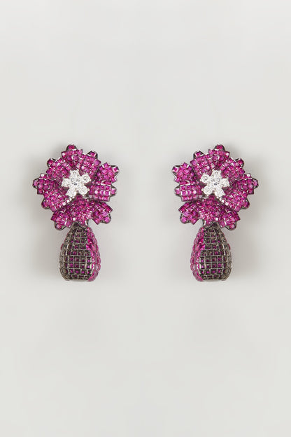 White Finish Zircon & Pink Stone Dangler Earrings