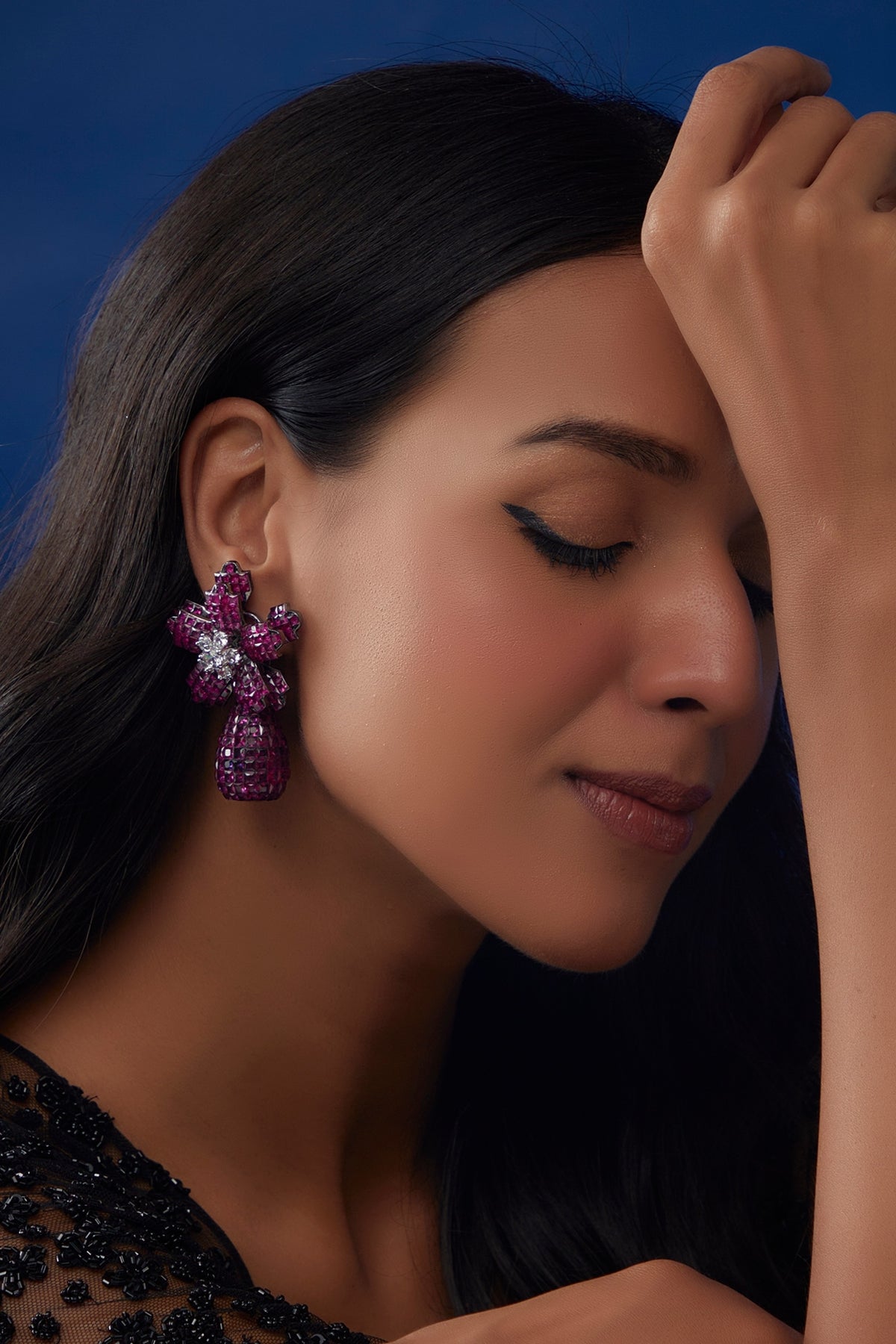 White Finish Zircon & Pink Stone Dangler Earrings