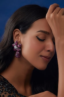 White Finish Zircon & Pink Stone Dangler Earrings