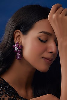 White Finish Zircon & Pink Stone Dangler Earrings
