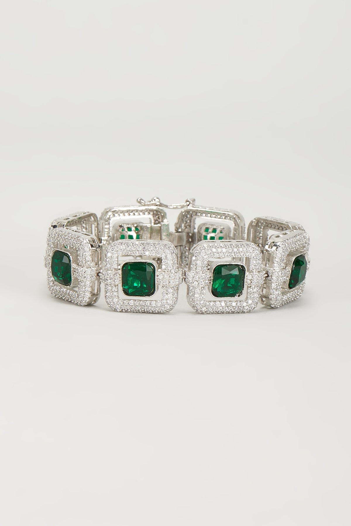 White Finish Zircon & Emerald Stone Bracelet