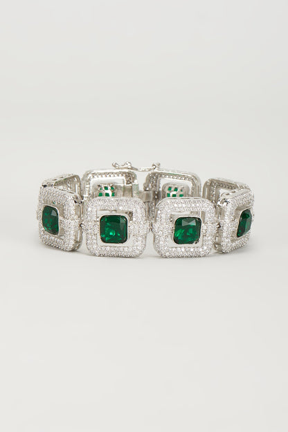 White Finish Zircon & Emerald Stone Bracelet