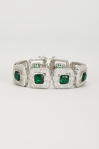 White Finish Zircon & Emerald Stone Bracelet