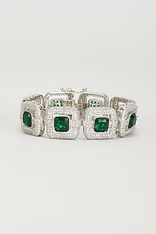 White Finish Zircon & Emerald Stone Bracelet