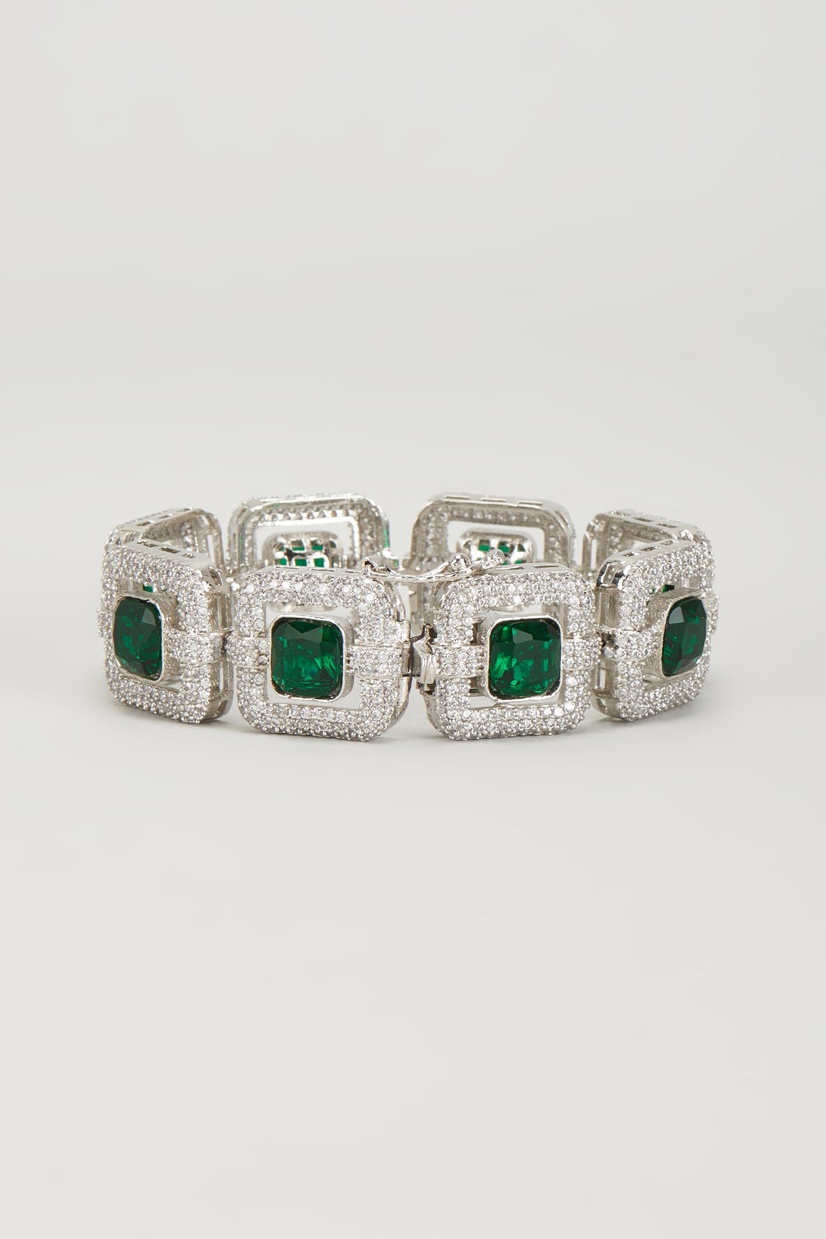 White Finish Zircon & Emerald Stone Bracelet