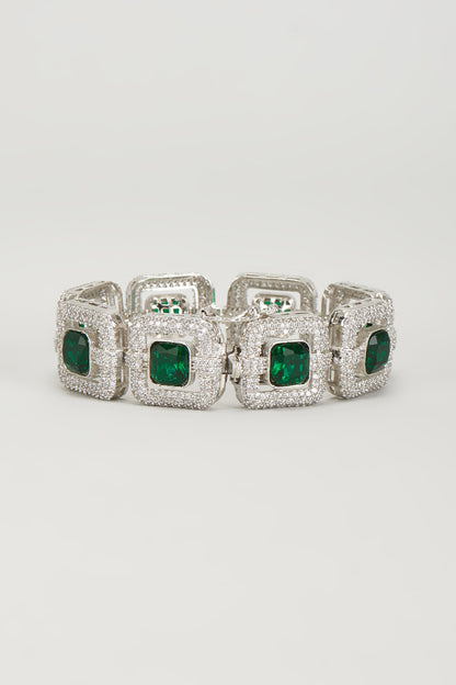 White Finish Zircon & Emerald Stone Bracelet