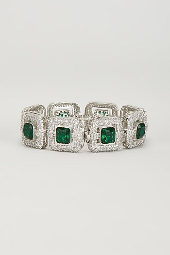 White Finish Zircon & Emerald Stone Bracelet