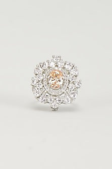 White Finish Zircon & Peach Stone Ring