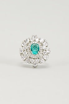 White Finish Zircon & Blue Stone Ring