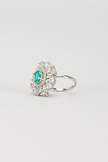 White Finish Zircon & Blue Stone Ring