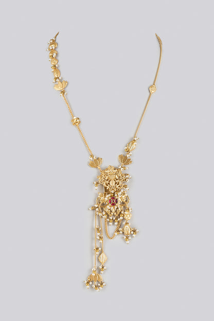 Gold Finish Ruby Stone & Kundan Polki Long Necklace