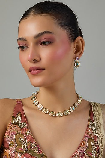 Gold Finish Multi-Colored Swarovski Necklace Set