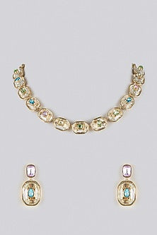 Gold Finish Multi-Colored Swarovski Necklace Set