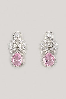 White Finish Pink Zircon Dangler Earrings