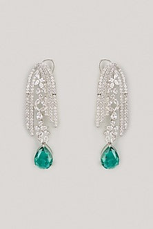 Silver Finish Green Stone & Zircon Dangler Earrings