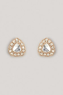 Gold Finish Kundan Polki & Zircon Stud Earrings