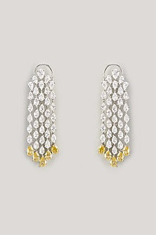 White Finish Yellow Sapphire & Zircon Dangler Earrings