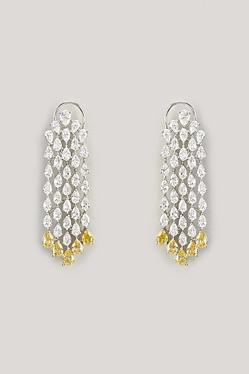 White Finish Yellow Sapphire & Zircon Dangler Earrings