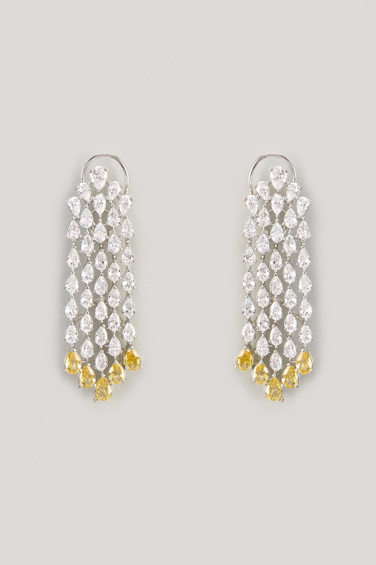White Finish Yellow Sapphire & Zircon Dangler Earrings