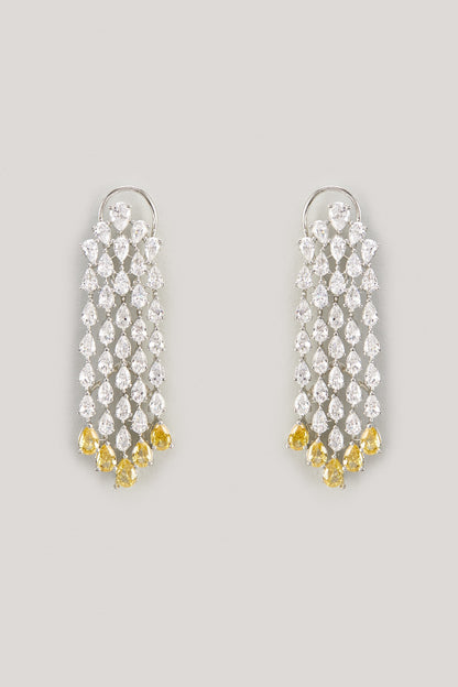 White Finish Yellow Sapphire & Zircon Dangler Earrings