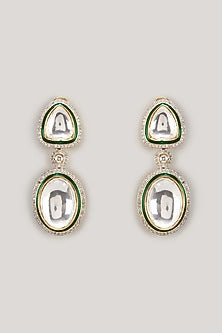 Gold Finish Green Meenakari & Kundan Polki Dangler Earrings