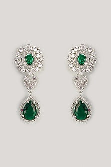 White Finish Emerald Stone & Zircon Dangler Earrings