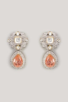 White Finish Light Pink Zircon Dangler Earrings