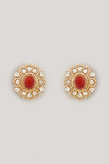 Gold Finish Citrine Kundan Polki Stud Earrings