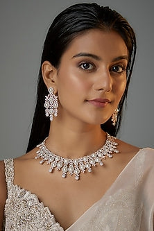 Gold Finish Pearl & Zircon Choker Necklace Set