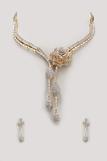 Gold Finish Zircon Long Necklace Set